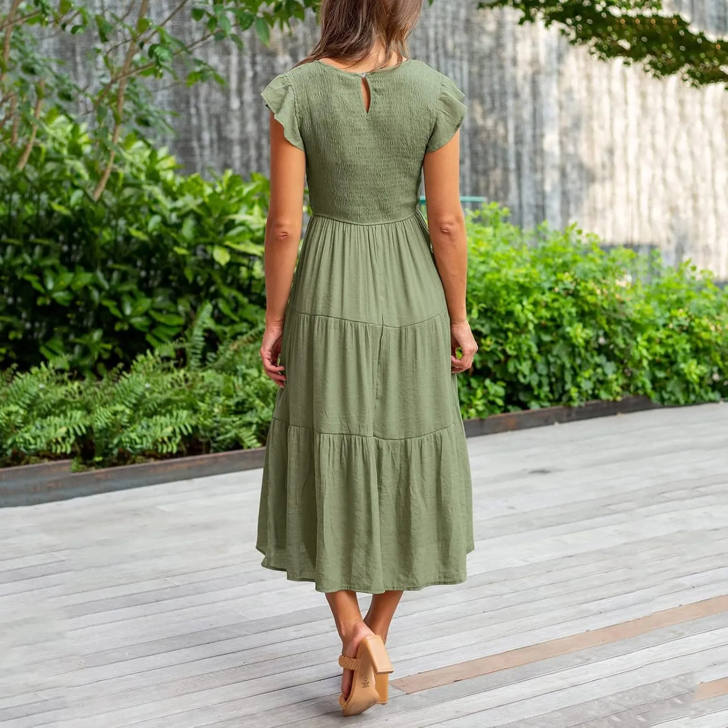 Summer Maxi Dresses for Women 2025 Scoop Neck Boho Sundresses Sleeveless Spaghetti Strap Sexy Dress Ruffle Line Casual