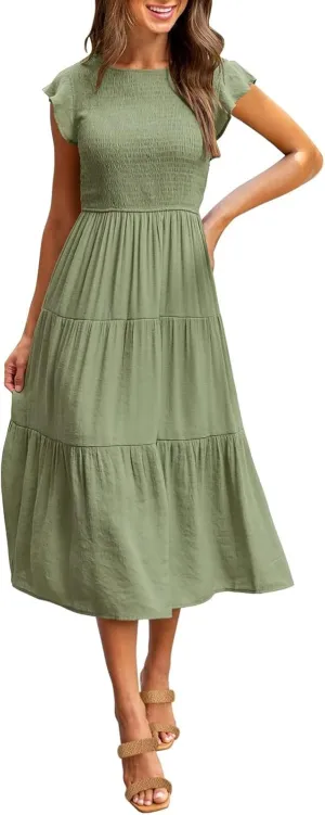 Summer Maxi Dresses for Women 2025 Scoop Neck Boho Sundresses Sleeveless Spaghetti Strap Sexy Dress Ruffle Line Casual