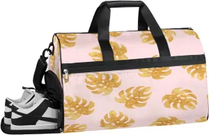 Summer Tropical Leaves Resistant Sports Gym Bag for Women Men Travel Duffel bag with Wet Pocket & Shoes Compartment Waterproof Weekender Bag 19.7"x9.9"x13"