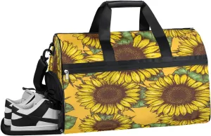 Sunflower Fabric Background Resistant Sports Gym Bag for Women Men Travel Duffel bag with Wet Pocket & Shoes Compartment Waterproof Weekender Bag 19.7"x9.9"x13"