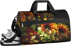 Sunflower Plants Sports Gym Bag with Wet Pocket & Shoes Compartment Waterproof Workout Duffel Bag for Women and Men Weekender Overnight Duffle Bag Travel Carry-on Tote