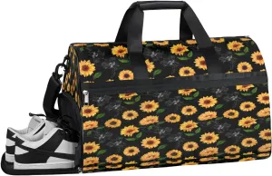 Sunflower Sports Gym Bag with Wet Pocket & Shoes Compartment Waterproof Workout Duffel Bag for Women and Men Weekender Overnight Duffle Bag Travel Carry-on Tote