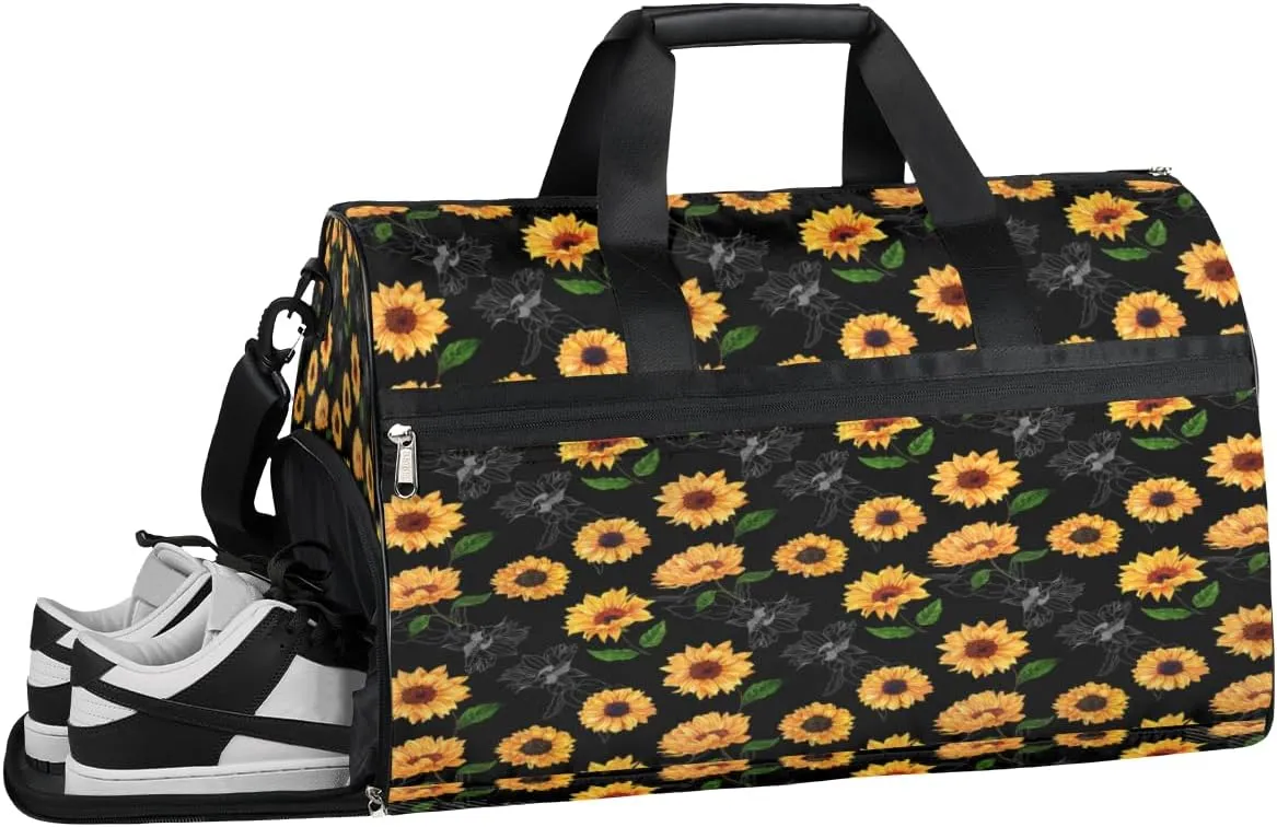 Sunflower Sports Gym Bag with Wet Pocket & Shoes Compartment Waterproof Workout Duffel Bag for Women and Men Weekender Overnight Duffle Bag Travel Carry-on Tote