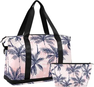 susiyo Sports Duffel Bags for Women, Tropical Palm in Blue and Pink Travel Duffel Bag Gym Bag with Shoes Compartment, Perfect for Travel, Gym