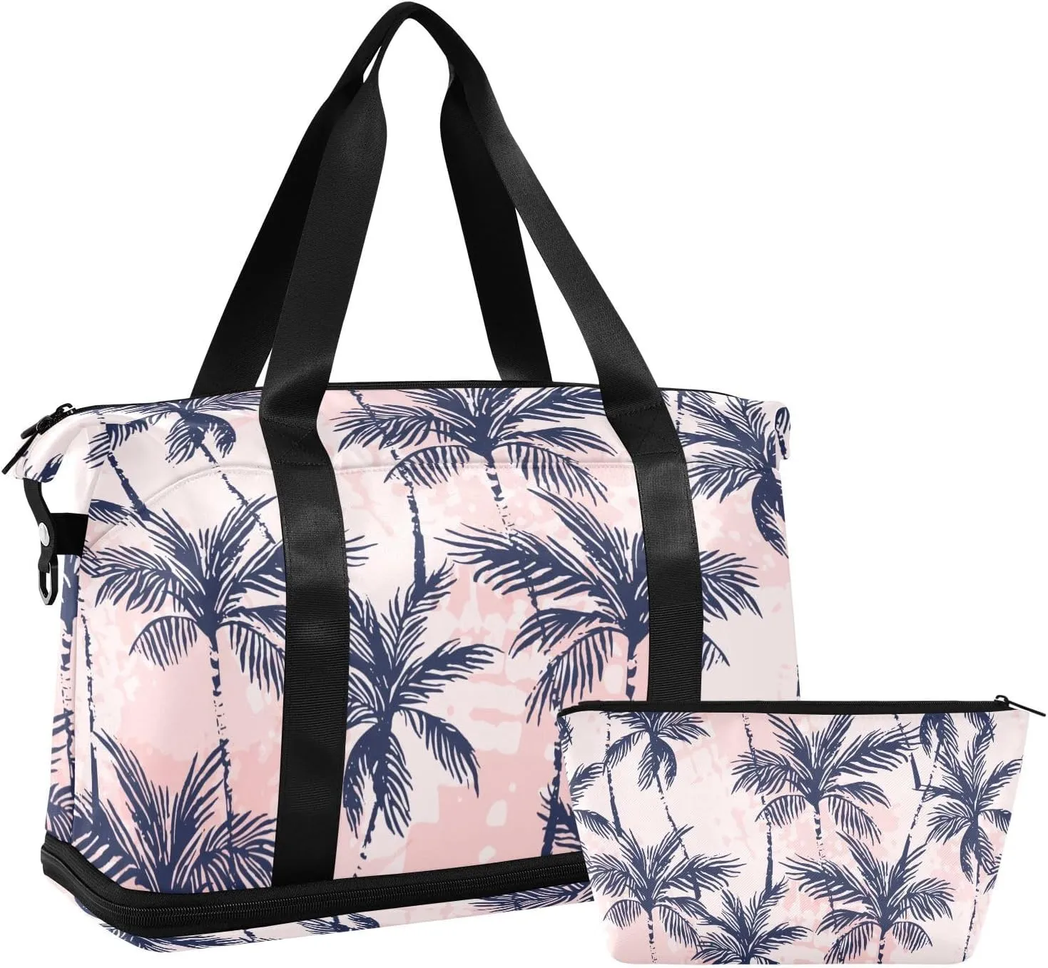 susiyo Sports Duffel Bags for Women, Tropical Palm in Blue and Pink Travel Duffel Bag Gym Bag with Shoes Compartment, Perfect for Travel, Gym