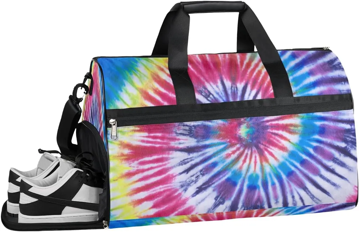 Swirl Tie Dye Pattern Resistant Sports Gym Bag for Women Men Travel Duffel bag with Wet Pocket & Shoes Compartment Waterproof Weekender Bag 19.7"x9.9"x13"
