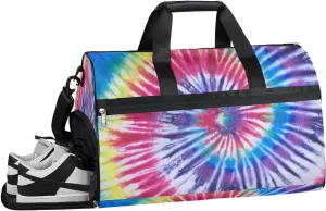 Swirl Tie Dye Pattern Resistant Sports Gym Bag for Women Men Travel Duffel bag with Wet Pocket & Shoes Compartment Waterproof Weekender Bag 19.7"x9.9"x13"