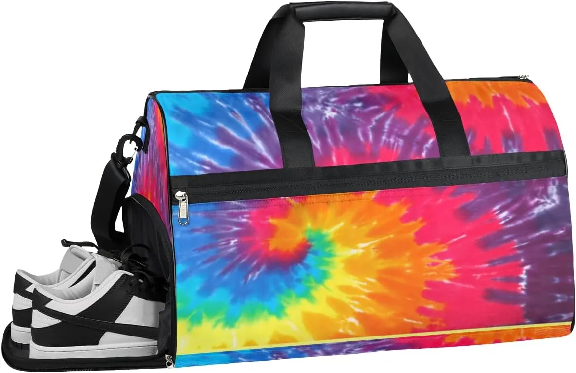 Tie Dye Sunflower Sports Gym Bag with Wet Pocket & Shoes Compartment Waterproof Workout Duffel Bag for Women and Men Weekender Overnight Duffle Bag Travel Carry-on Tote