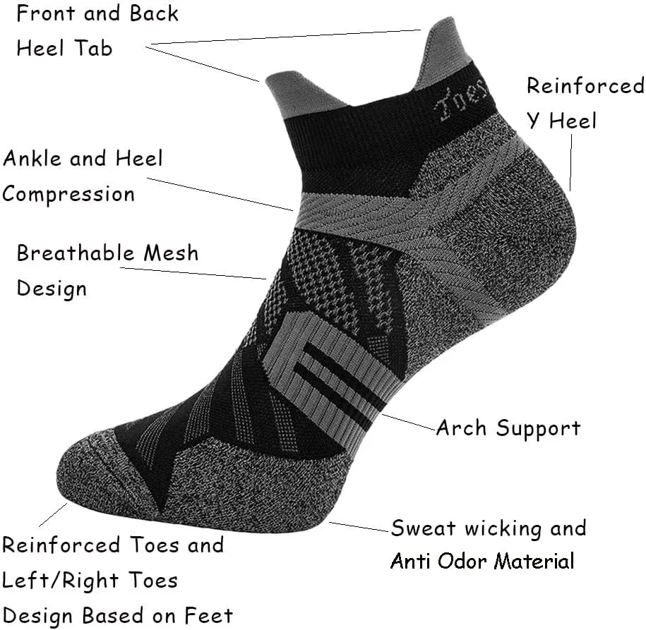 Toes&Feet Men's Anti Odor Thin Quick Dry Ankle Compression Running Socks