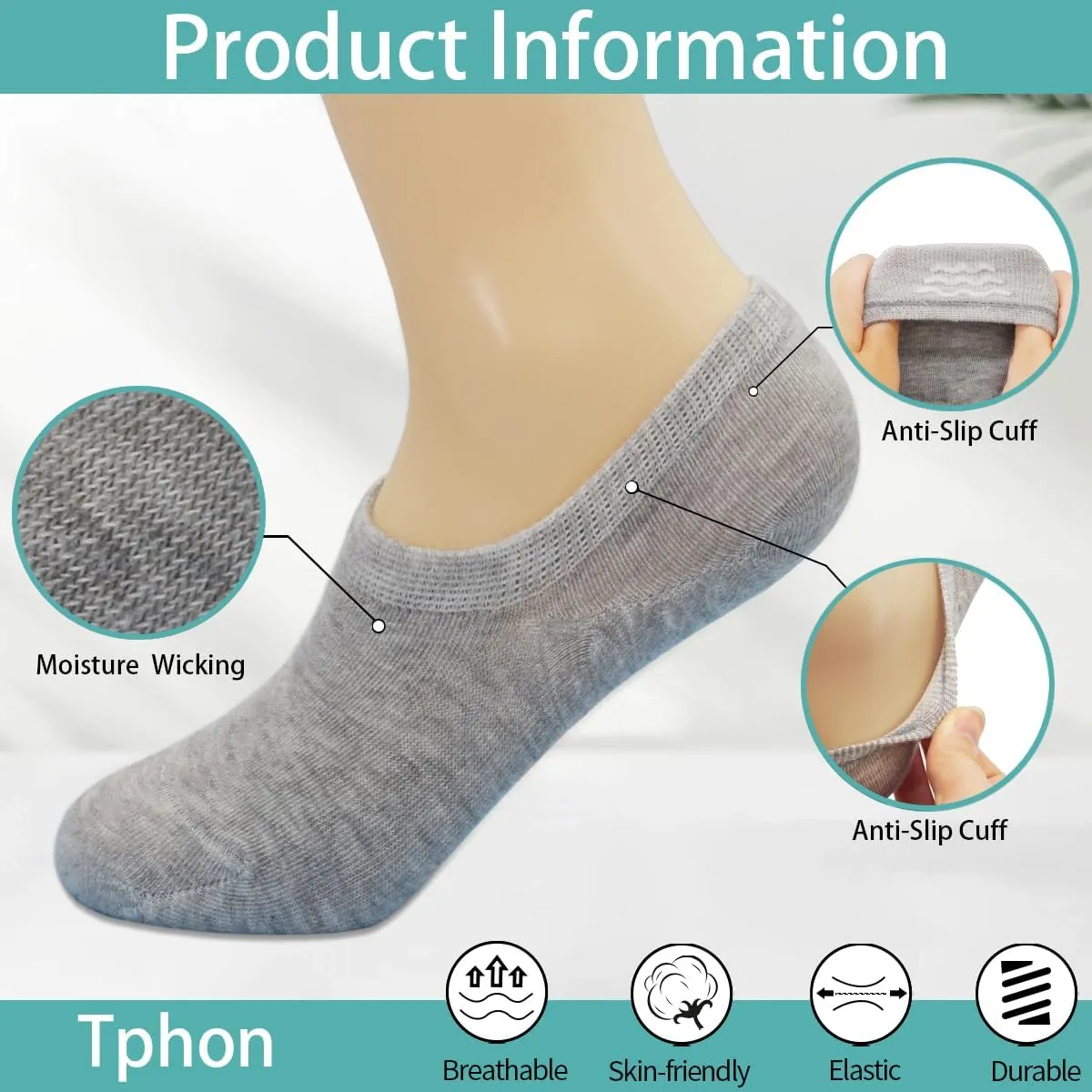 Tphon Women's No Show Socks, 12 Pairs Low Cut Ankle Socks with Anti-Skid Grips for Loafers