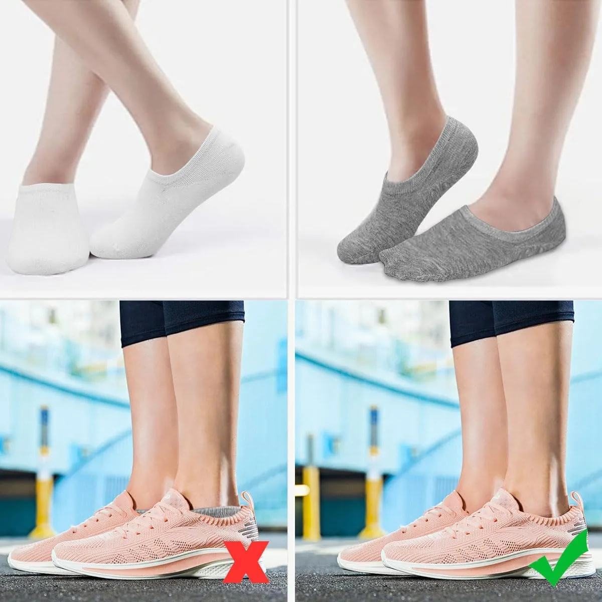Tphon Women's No Show Socks, 12 Pairs Low Cut Ankle Socks with Anti-Skid Grips for Loafers