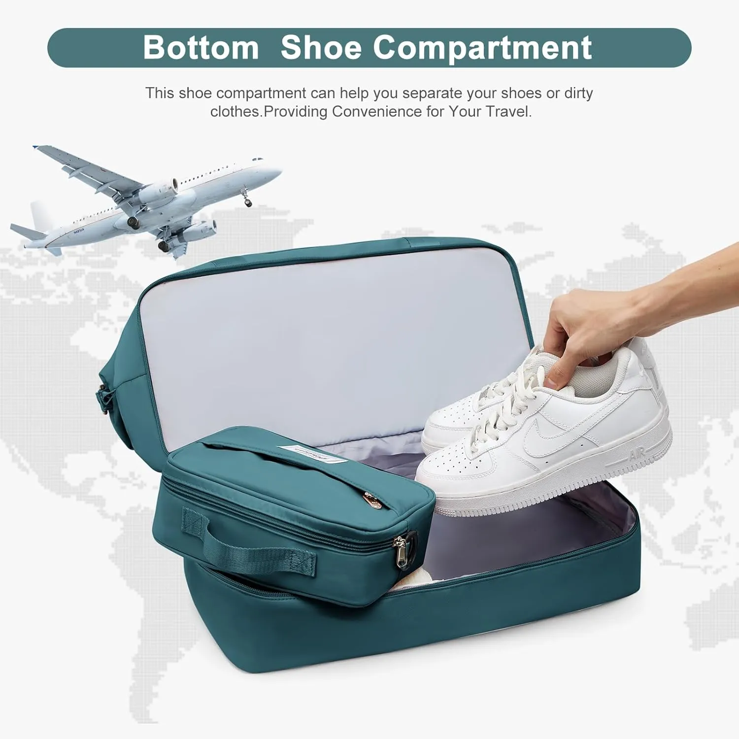 Travel Bag with Shoes Compartment,Weekender Bags for Women Travel,Carry On Duffel Bag with Trolley Sleeve & Wet Pocket, Peacock Blue, Large, Large-travel Bag