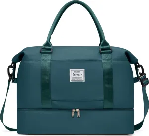 Travel Bag with Shoes Compartment,Weekender Bags for Women Travel,Carry On Duffel Bag with Trolley Sleeve & Wet Pocket, Peacock Blue, Large, Large-travel Bag