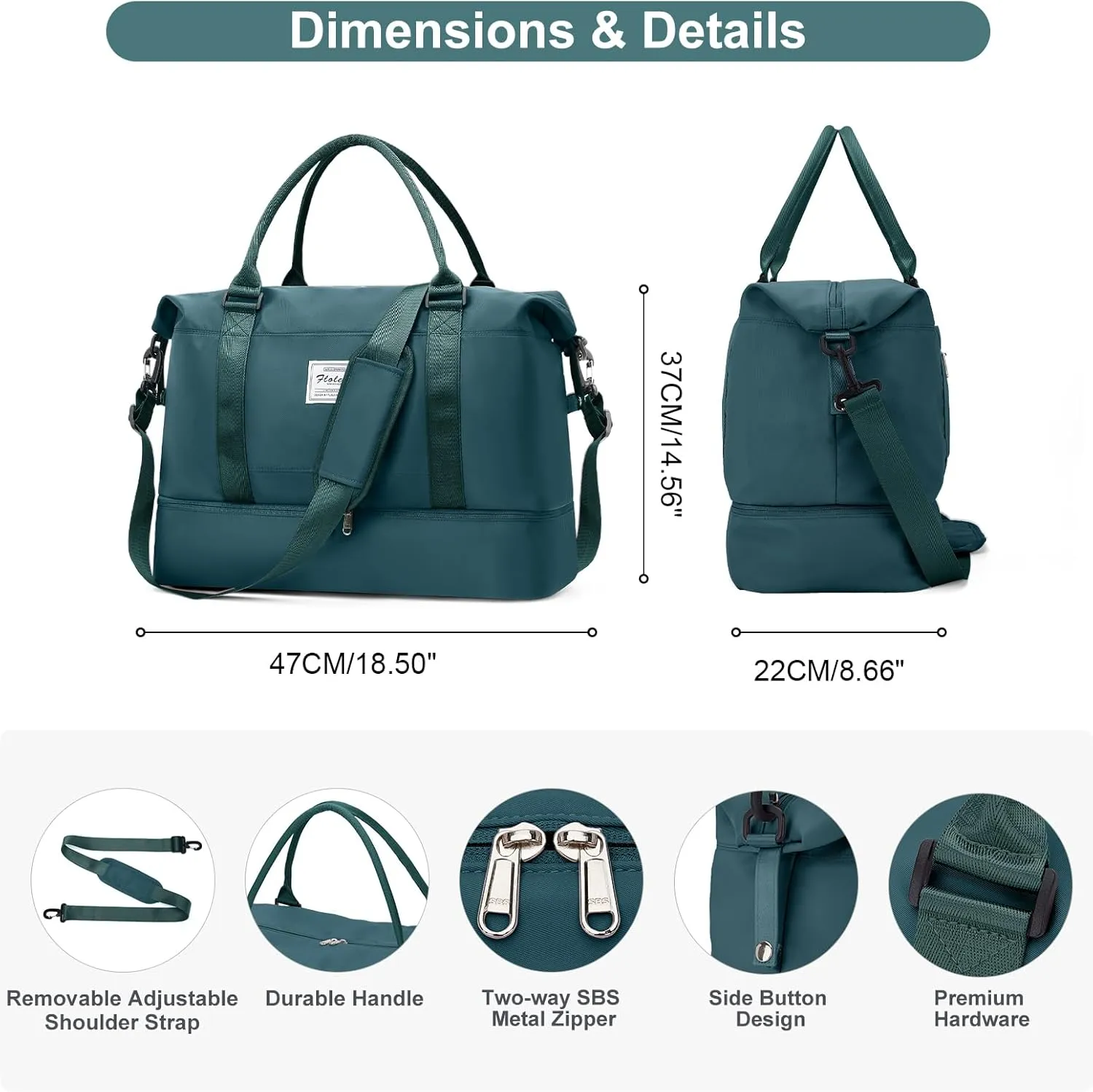 Travel Bag with Shoes Compartment,Weekender Bags for Women Travel,Carry On Duffel Bag with Trolley Sleeve & Wet Pocket, Peacock Blue, Large, Large-travel Bag