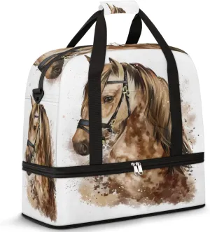 Travel Duffel Bag, Sport Gym Bag with Shoe Compartment Shoulder weekender Bag Foldable Overnight Bag for Women Men, Horse-02, One Size