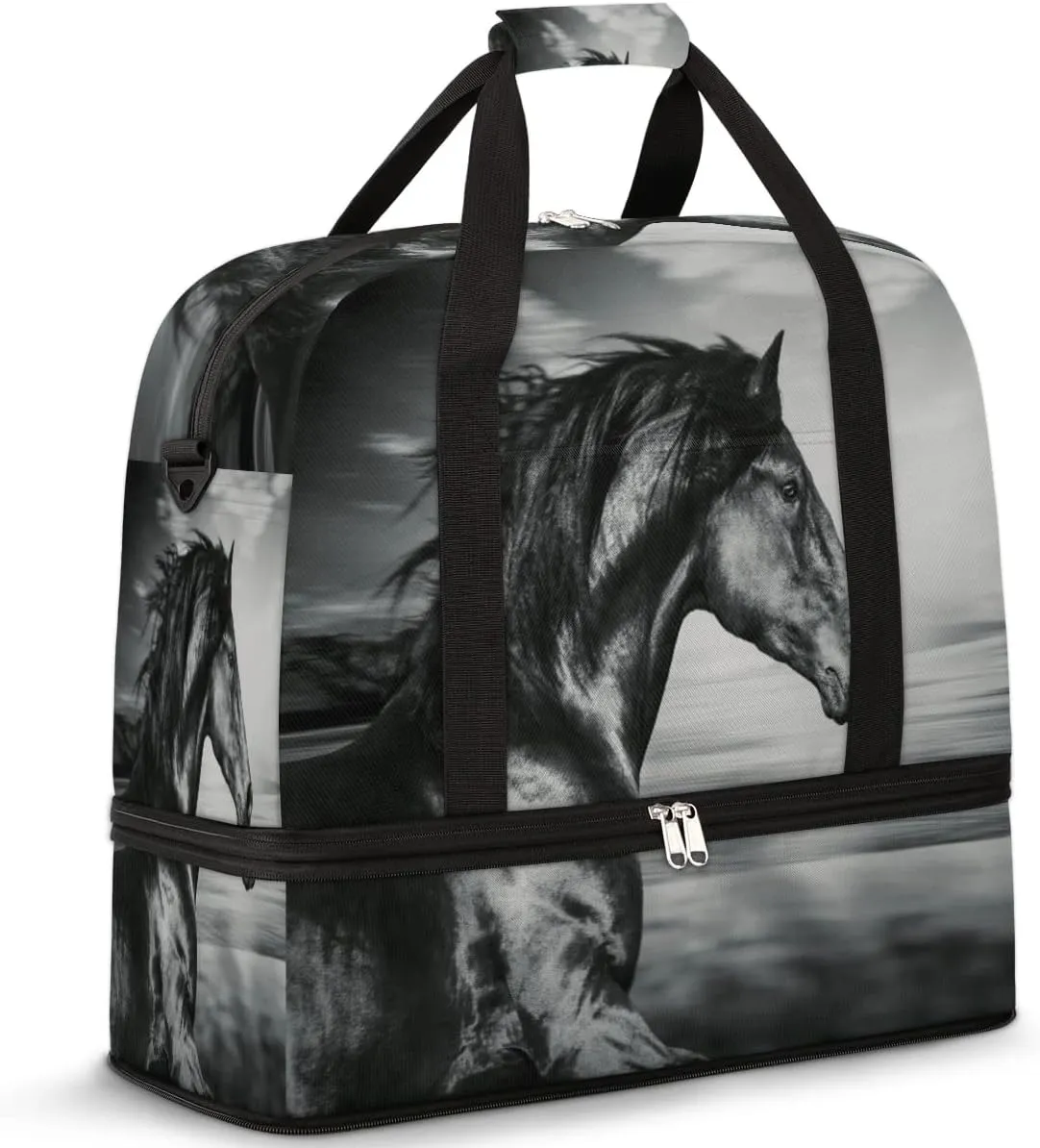 Travel Duffel Bag, Sport Gym Bag with Shoe Compartment Shoulder weekender Bag Foldable Overnight Bag for Women Men, Horse-03, One Size
