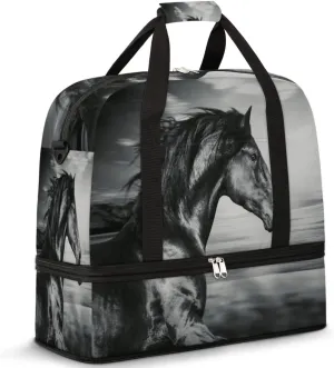 Travel Duffel Bag, Sport Gym Bag with Shoe Compartment Shoulder weekender Bag Foldable Overnight Bag for Women Men, Horse-03, One Size