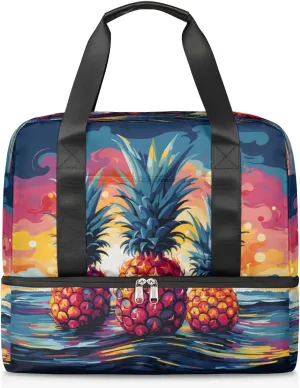 Travel Duffel Bags Abstract Pineapple Sports Gym Bag with Wet Pocket & Shoes Compartment Large Duffel Bags Waterproof Overnight Bag Weekender Bags for Women Men