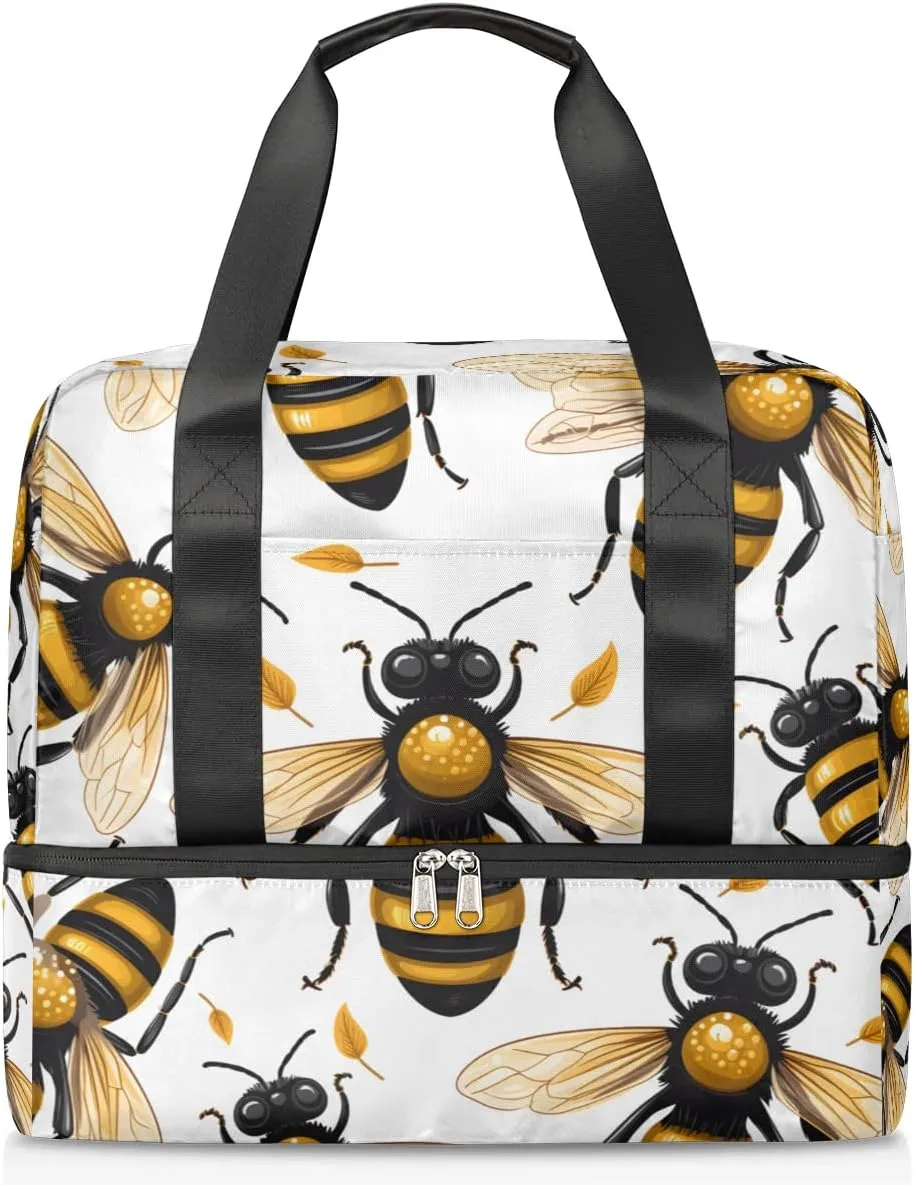 Travel Duffel Bags African Bee Sports Gym Bag with Wet Pocket & Shoes Compartment Large Duffel Bags Waterproof Overnight Bag Weekender Bags for Women Men