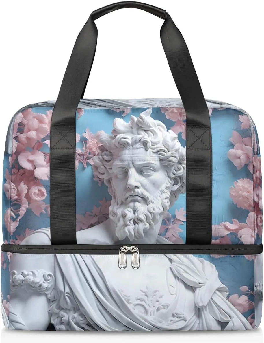 Travel Duffel Bags Art Man Statue Sports Gym Bag with Wet Pocket & Shoes Compartment Large Duffel Bags Waterproof Overnight Bag Weekender Bags for Women Men