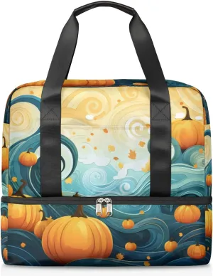Travel Duffel Bags Autumn Pumpkin Sports Gym Bag with Wet Pocket & Shoes Compartment Large Duffel Bags Waterproof Overnight Bag Weekender Bags for Women Men
