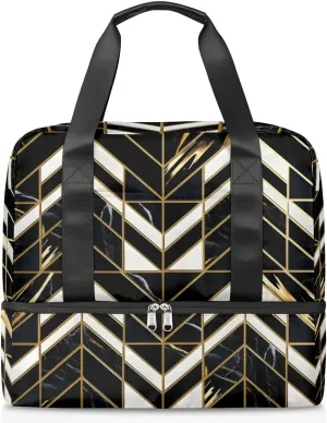 Travel Duffel Bags Black Marble Sports Gym Bag with Wet Pocket & Shoes Compartment Large Duffel Bags Waterproof Overnight Bag Weekender Bags for Women Men