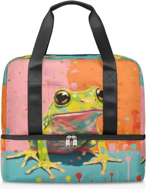 Travel Duffel Bags Colorful Frog Sports Gym Bag with Wet Pocket & Shoes Compartment Large Duffel Bags Waterproof Overnight Bag Weekender Bags for Women Men