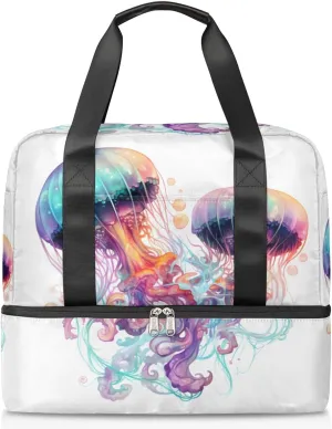 Travel Duffel Bags Colorful Jellyfish Sports Gym Bag with Wet Pocket & Shoes Compartment Large Duffel Bags Waterproof Overnight Bag Weekender Bags for Women Men
