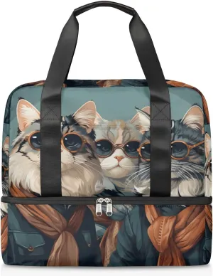 Travel Duffel Bags Cool Cat Sports Gym Bag with Wet Pocket & Shoes Compartment Large Duffel Bags Waterproof Overnight Bag Weekender Bags for Women Men