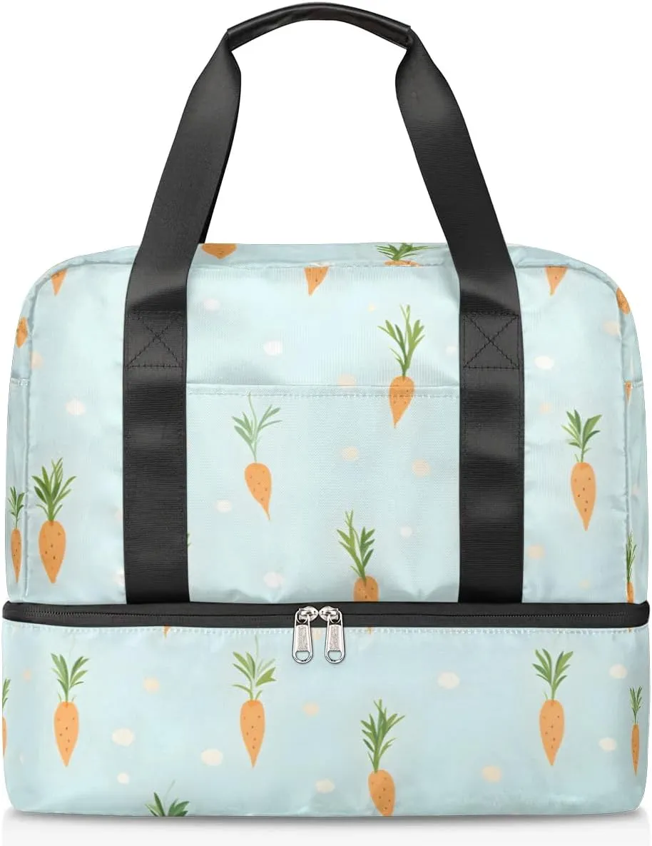 Travel Duffel Bags Cute Carrots Sports Gym Bag with Wet Pocket & Shoes Compartment Large Duffel Bags Waterproof Overnight Bag Weekender Bags for Women Men