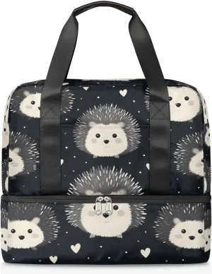 Travel Duffel Bags Cute Hedgehog Sports Gym Bag with Wet Pocket & Shoes Compartment Large Duffel Bags Waterproof Overnight Bag Weekender Bags for Women Men