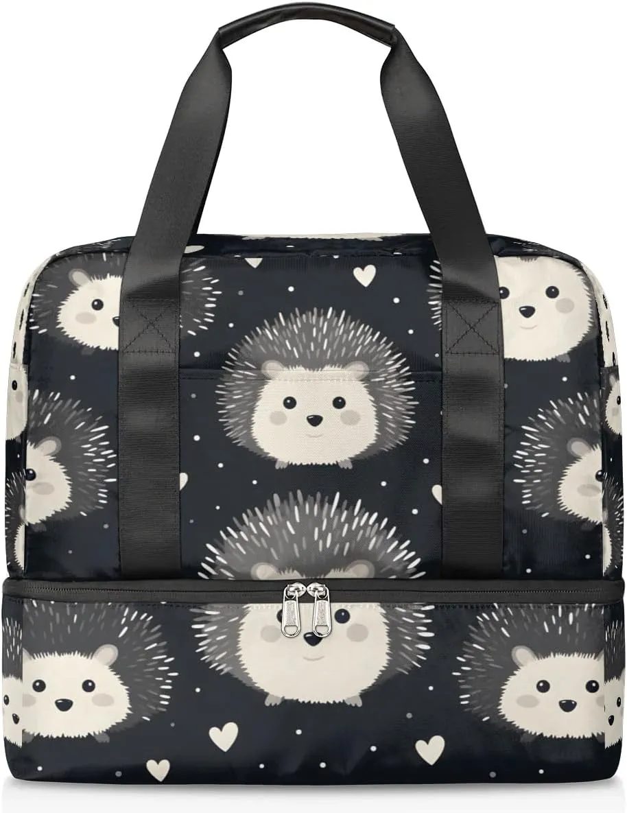 Travel Duffel Bags Cute Hedgehog Sports Gym Bag with Wet Pocket & Shoes Compartment Large Duffel Bags Waterproof Overnight Bag Weekender Bags for Women Men