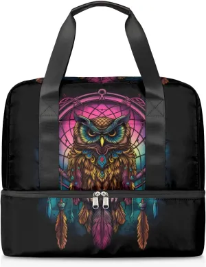 Travel Duffel Bags Dream Catcher Owl Sports Gym Bag with Wet Pocket & Shoes Compartment Large Duffel Bags Waterproof Overnight Bag Weekender Bags for Women Men
