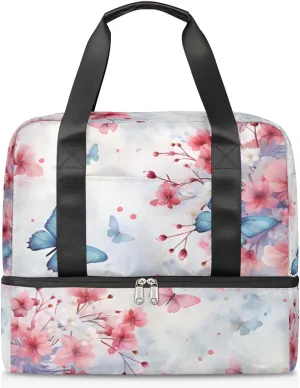 Travel Duffel Bags Elegant Butterfly Sports Gym Bag with Wet Pocket & Shoes Compartment Large Duffel Bags Waterproof Overnight Bag Weekender Bags for Women Men