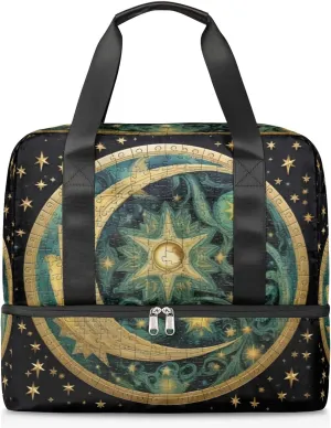 Travel Duffel Bags Ethnic Moon Stars Sports Gym Bag with Wet Pocket & Shoes Compartment Large Duffel Bags Waterproof Overnight Bag Weekender Bags for Women Men
