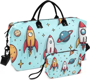 Travel Duffel Bags for Unisex-Adult, Personal Item Travel Duffel Bag with Shoes Compartment, Carry On Bag for Women, Travel, Gym, Weekend,Blue Airship Design