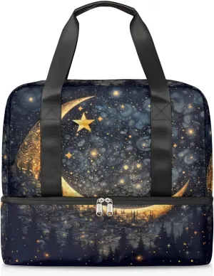 Travel Duffel Bags Forest Moon Star Sports Gym Bag with Wet Pocket & Shoes Compartment Large Duffel Bags Waterproof Overnight Bag Weekender Bags for Women Men
