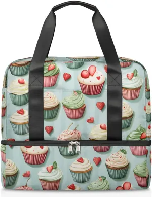 Travel Duffel Bags Fruit Cupcake Sports Gym Bag with Wet Pocket & Shoes Compartment Large Duffel Bags Waterproof Overnight Bag Weekender Bags for Women Men