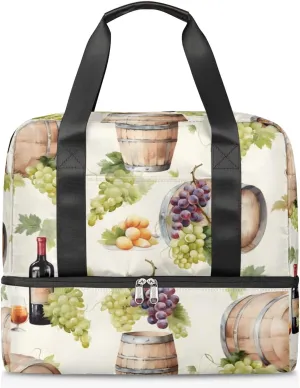 Travel Duffel Bags Grape Wine Barrel Sports Gym Bag with Wet Pocket & Shoes Compartment Large Duffel Bags Waterproof Overnight Bag Weekender Bags for Women Men