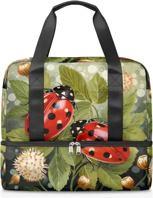 Travel Duffel Bags Leaf Ladybugs Sports Gym Bag with Wet Pocket & Shoes Compartment Large Duffel Bags Waterproof Overnight Bag Weekender Bags for Women Men