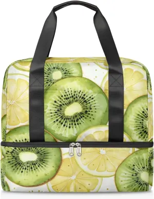 Travel Duffel Bags Lemon Kiwifruit Sports Gym Bag with Wet Pocket & Shoes Compartment Large Duffel Bags Waterproof Overnight Bag Weekender Bags for Women Men