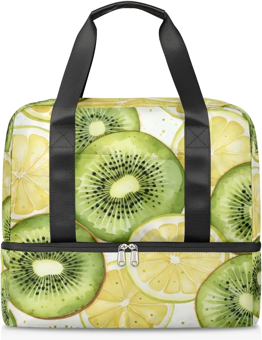 Travel Duffel Bags Lemon Kiwifruit Sports Gym Bag with Wet Pocket & Shoes Compartment Large Duffel Bags Waterproof Overnight Bag Weekender Bags for Women Men