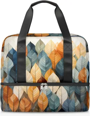Travel Duffel Bags Modern Art Leaves Sports Gym Bag with Wet Pocket & Shoes Compartment Large Duffel Bags Waterproof Overnight Bag Weekender Bags for Women Men