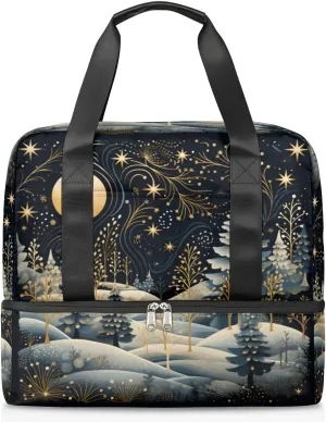 Travel Duffel Bags Moonlight Forest Sports Gym Bag with Wet Pocket & Shoes Compartment Large Duffel Bags Waterproof Overnight Bag Weekender Bags for Women Men