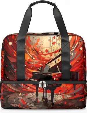 Travel Duffel Bags Music Piano Sports Gym Bag with Wet Pocket & Shoes Compartment Large Duffel Bags Waterproof Overnight Bag Weekender Bags for Women Men