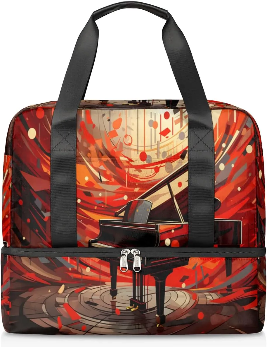 Travel Duffel Bags Music Piano Sports Gym Bag with Wet Pocket & Shoes Compartment Large Duffel Bags Waterproof Overnight Bag Weekender Bags for Women Men