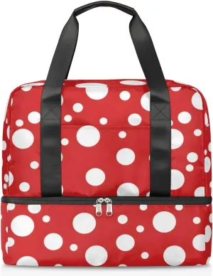 Travel Duffel Bags Red Polka Dot Sports Gym Bag with Wet Pocket & Shoes Compartment Large Duffel Bags Waterproof Overnight Bag Weekender Bags for Women Men