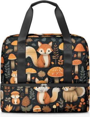 Travel Duffel Bags Squirrels Mushroom Sports Gym Bag with Wet Pocket & Shoes Compartment Large Duffel Bags Waterproof Overnight Bag Weekender Bags for Women Men