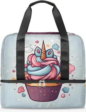 Travel Duffel Bags Unicorn Cupcake Sports Gym Bag with Wet Pocket & Shoes Compartment Large Duffel Bags Waterproof Overnight Bag Weekender Bags for Women Men