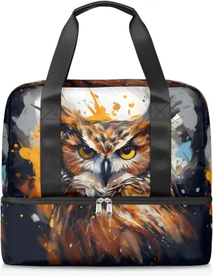 Travel Duffel Bags Watercolor Owl Sports Gym Bag with Wet Pocket & Shoes Compartment Large Duffel Bags Waterproof Overnight Bag Weekender Bags for Women Men